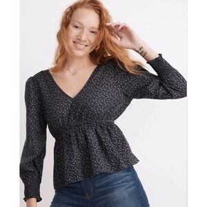 Madewell Tie-Back Peplum Top in Campden Daisies Blue Floral Size S